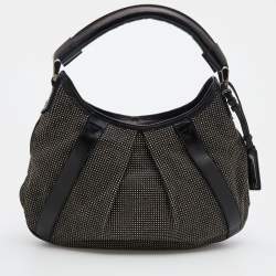 Pre Owned Burberry Black Studded Leather Hobo