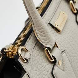 Pre Owned Burberry Light Grey Grain Leather Gladstone Satchel