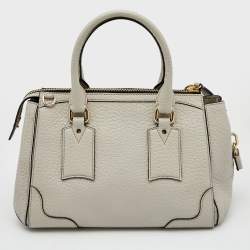 Pre Owned Burberry Light Grey Grain Leather Gladstone Satchel