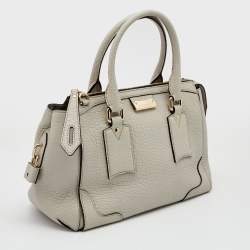 Pre Owned Burberry Light Grey Grain Leather Gladstone Satchel