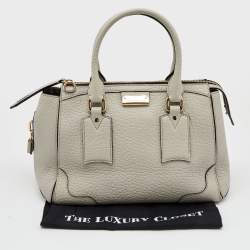 Pre Owned Burberry Light Grey Grain Leather Gladstone Satchel