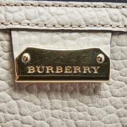 Pre Owned Burberry Light Grey Grain Leather Gladstone Satchel