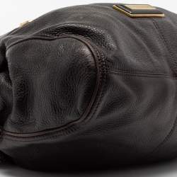 Pre Owned Burberry Dark Brown Pebbled Leather Belted Tote