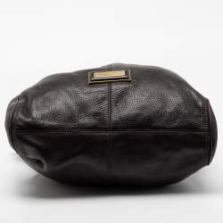 Pre Owned Burberry Dark Brown Pebbled Leather Belted Tote