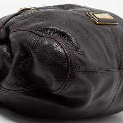 Pre Owned Burberry Dark Brown Pebbled Leather Belted Tote