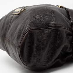 Pre Owned Burberry Dark Brown Pebbled Leather Belted Tote