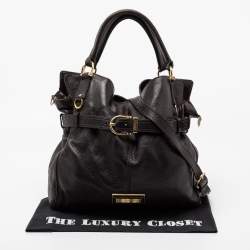 Pre Owned Burberry Dark Brown Pebbled Leather Belted Tote