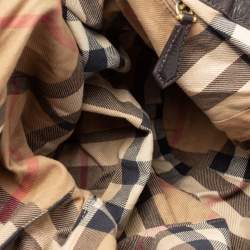 Pre Owned Burberry Dark Brown Pebbled Leather Belted Tote