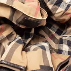 Pre Owned Burberry Dark Brown Pebbled Leather Belted Tote