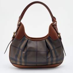 Pre Owned Burberry Brown Smoked Check PVC and Leather Brooklyn Hobo