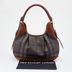 Pre Owned Burberry Brown Smoked Check PVC and Leather Brooklyn Hobo