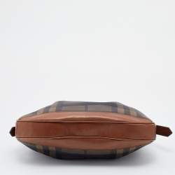 Pre Owned Burberry Brown Smoked Check PVC and Leather Brooklyn Hobo