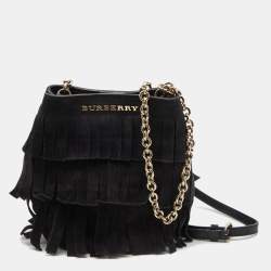 Pre Owned Burberry Black Suede Mini Fringe Bucket Bag