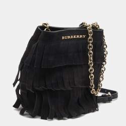 Pre Owned Burberry Black Suede Mini Fringe Bucket Bag