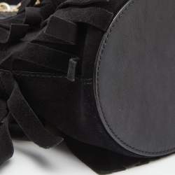 Pre Owned Burberry Black Suede Mini Fringe Bucket Bag