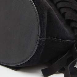 Pre Owned Burberry Black Suede Mini Fringe Bucket Bag