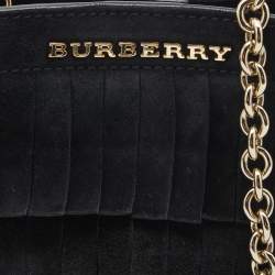 Pre Owned Burberry Black Suede Mini Fringe Bucket Bag