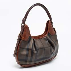 Pre Owned Burberry Brown Smoked Check PVC and Leather Small Brooklyn Hobo