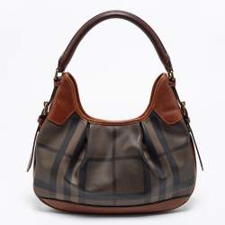 Pre Owned Burberry Brown Smoked Check PVC and Leather Small Brooklyn Hobo