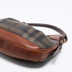 Pre Owned Burberry Brown Smoked Check PVC and Leather Small Brooklyn Hobo