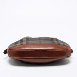 Pre Owned Burberry Brown Smoked Check PVC and Leather Small Brooklyn Hobo