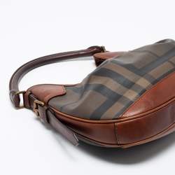 Pre Owned Burberry Brown Smoked Check PVC and Leather Small Brooklyn Hobo