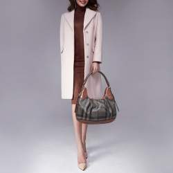 Pre Owned Burberry Brown Smoked Check PVC and Leather Small Brooklyn Hobo