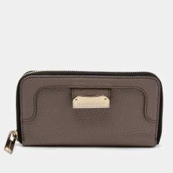 Burberry Dark Beige Leather Zip Around Wallet