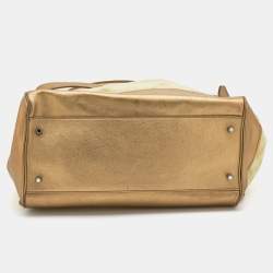 Pre Owned حقيبة يد بربري لورانس جلد وفينيل كاروهات سوبر نوفا أصفر/ذهبي 