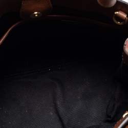 Pre Owned Burberry Brown Leather and House Check Fabric Small Banner Tote