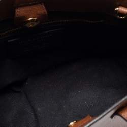 Pre Owned Burberry Brown Leather and House Check Fabric Small Banner Tote