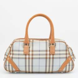 Pre Owned حقيبة ساتشل بربري جلد ومشمع بلاستيك هاوس كاروهات أزرق فاتح/بني فاتح