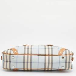 Pre Owned حقيبة ساتشل بربري جلد ومشمع بلاستيك هاوس كاروهات أزرق فاتح/بني فاتح