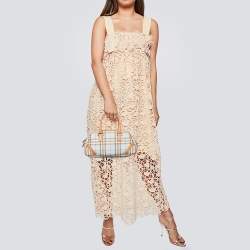 Pre Owned حقيبة ساتشل بربري جلد ومشمع بلاستيك هاوس كاروهات أزرق فاتح/بني فاتح