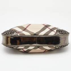 Pre Owned Burberry Beige/Gunmetal Supernova Check PVC and Leather Star Studded Hobo