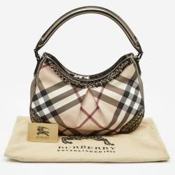 Pre Owned Burberry Beige/Gunmetal Supernova Check PVC and Leather Star Studded Hobo