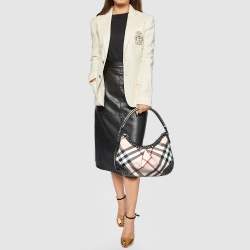 Pre Owned Burberry Beige/Gunmetal Supernova Check PVC and Leather Star Studded Hobo