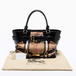 Pre Owned Burberry Beige/Black House Check Canvas And Leather Medium Bridle Lynher Tote