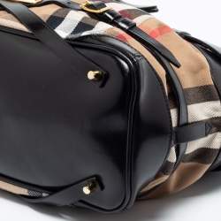 Pre Owned Burberry Beige/Black House Check Canvas And Leather Medium Bridle Lynher Tote