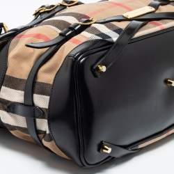 Pre Owned Burberry Beige/Black House Check Canvas And Leather Medium Bridle Lynher Tote