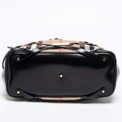 Pre Owned Burberry Beige/Black House Check Canvas And Leather Medium Bridle Lynher Tote