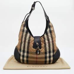 Pre Owned Burberry Beige/Black Quilted House Check Canvas And Leather Brooke Hobo