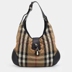Pre Owned Burberry Beige/Black Quilted House Check Canvas And Leather Brooke Hobo
