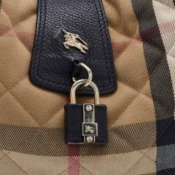 Pre Owned Burberry Beige/Black Quilted House Check Canvas And Leather Brooke Hobo