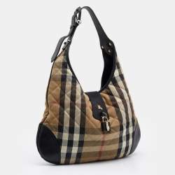 Pre Owned Burberry Beige/Black Quilted House Check Canvas And Leather Brooke Hobo
