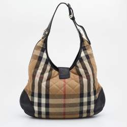 Pre Owned Burberry Beige/Black Quilted House Check Canvas And Leather Brooke Hobo