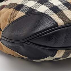 Pre Owned Burberry Beige/Black Quilted House Check Canvas And Leather Brooke Hobo