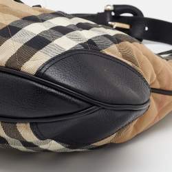 Pre Owned Burberry Beige/Black Quilted House Check Canvas And Leather Brooke Hobo