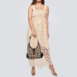 Pre Owned Burberry Beige/Black Quilted House Check Canvas And Leather Brooke Hobo