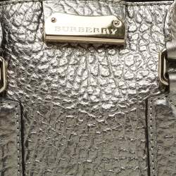 Pre Owned Burberry Metallic Silver Leather Small Orchard Bowler Bag